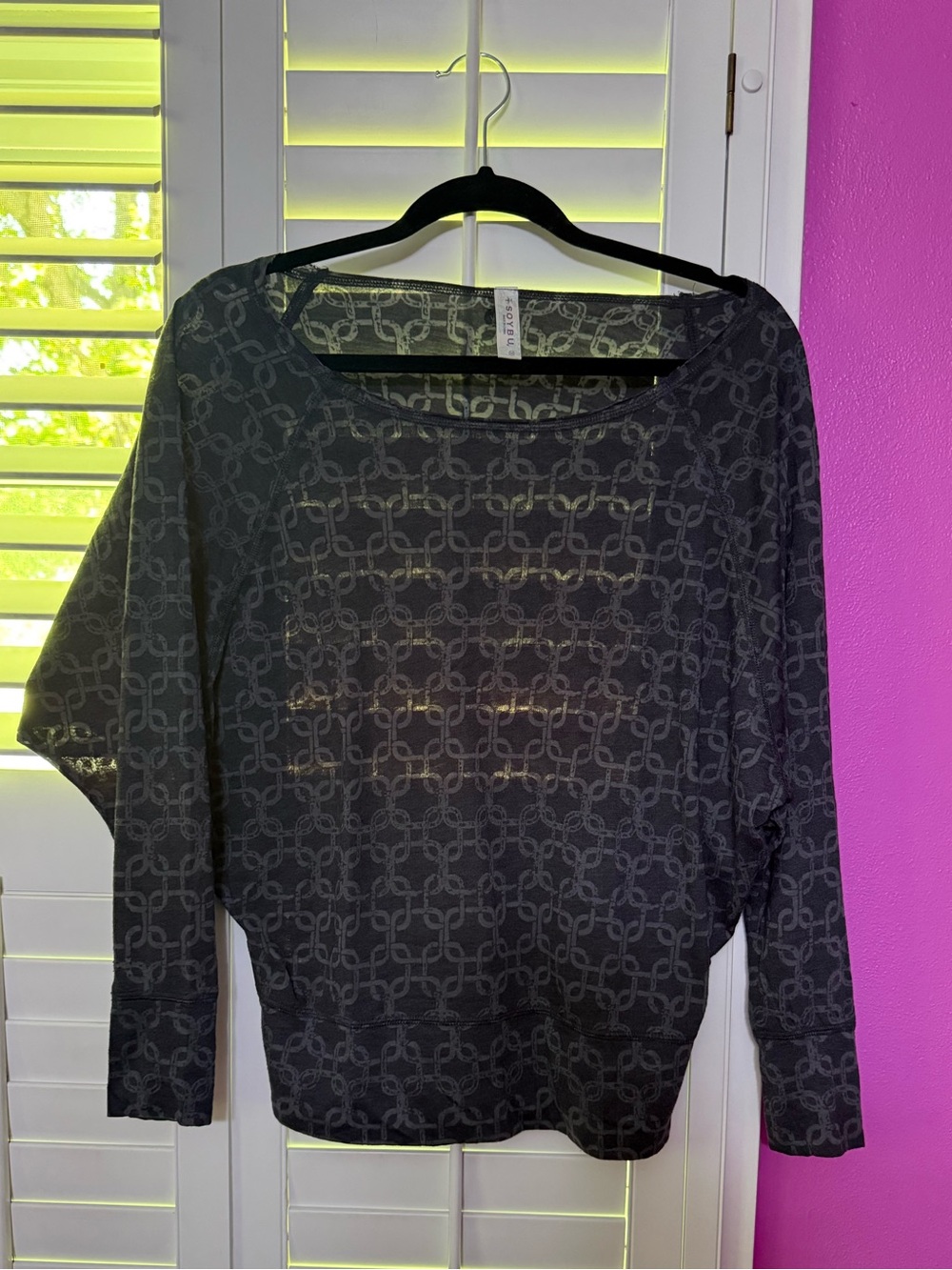 Soybu Black Sheer Patterned Top